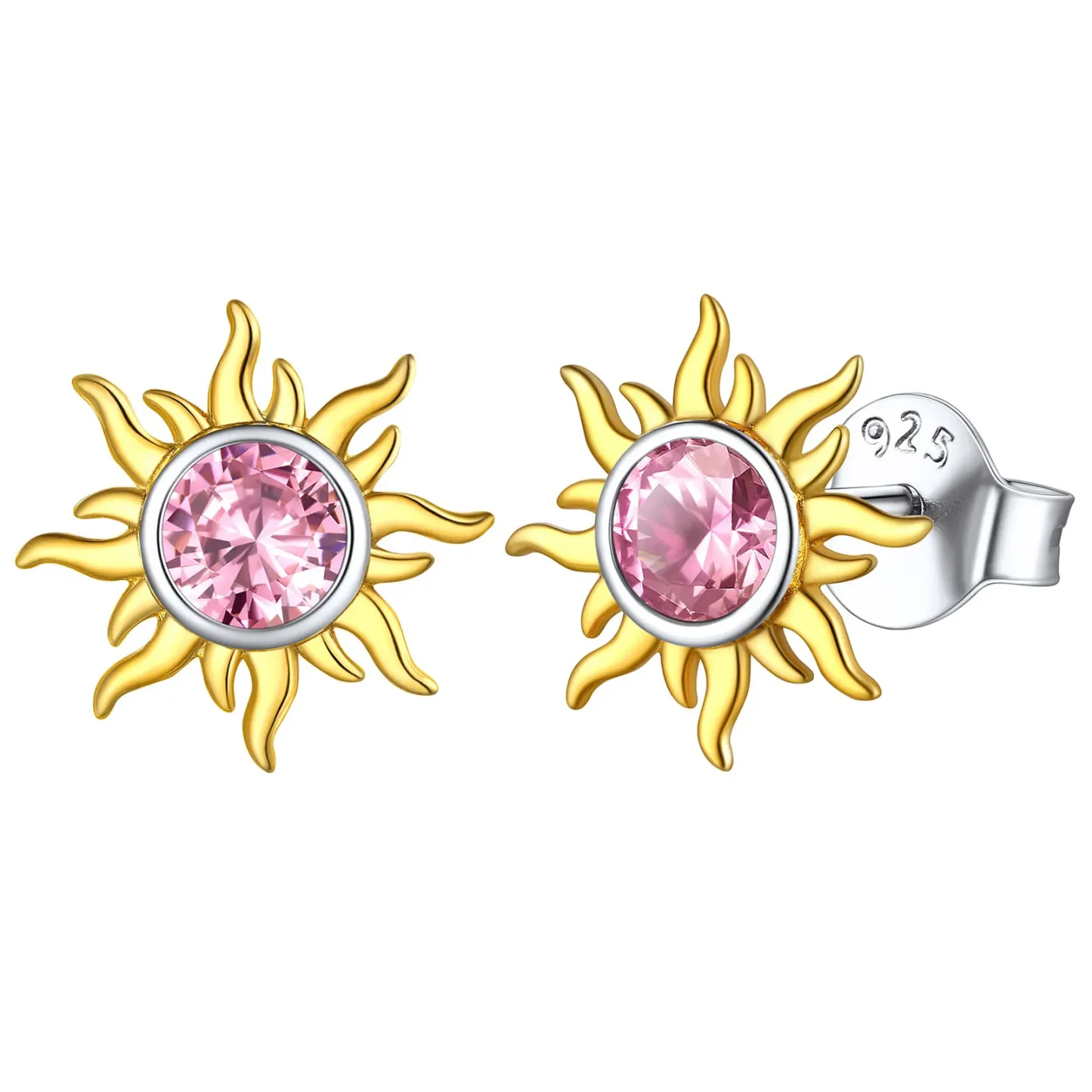 Clous d’Oreilles Soleil en Argent 925 avec Pierre de Naissance Octobre