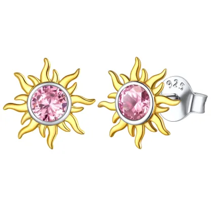 Clous d’Oreilles Soleil en Argent 925 avec Pierre de Naissance Octobre