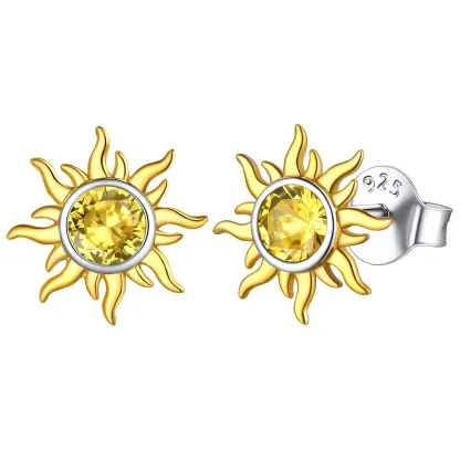 Clous d’Oreilles Soleil en Argent 925 avec Pierre de Naissance Novembre