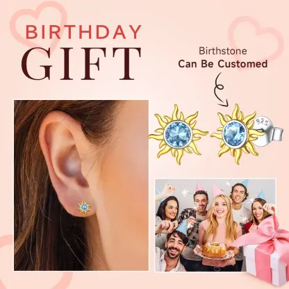 Clous d’Oreilles Soleil en Argent 925 avec Pierre de Naissance cadeaux anniversaire