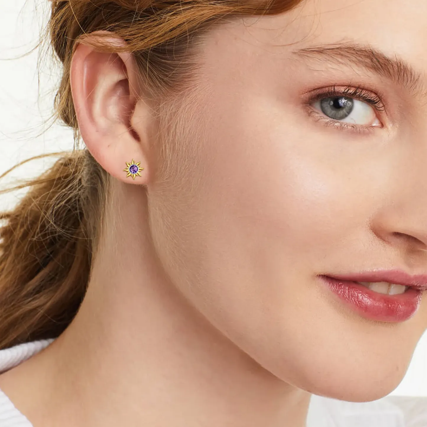 Clous d’Oreilles Soleil en Argent 925 avec Pierre de Naissance pour maman