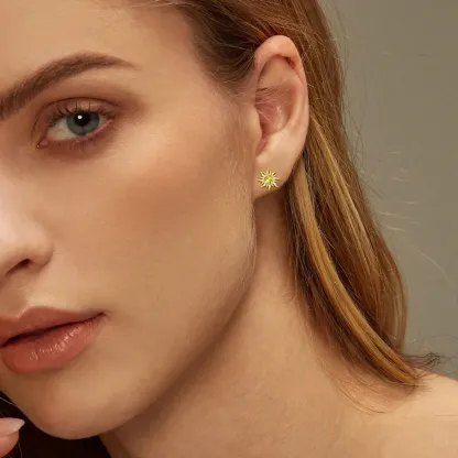 Clous d’Oreilles Soleil en Argent 925 avec Pierre de Naissance pour femme