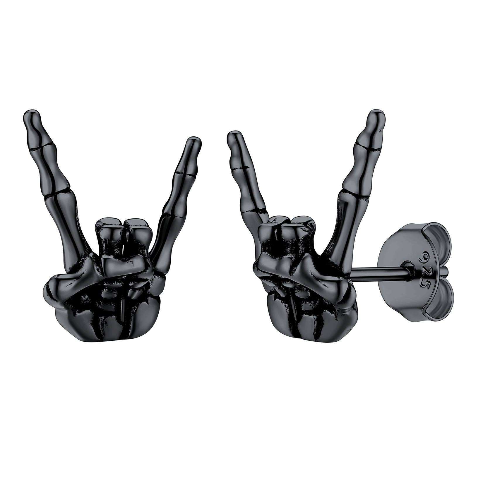 Clous d'Oreilles Crâne Main Punk pour Homme noir