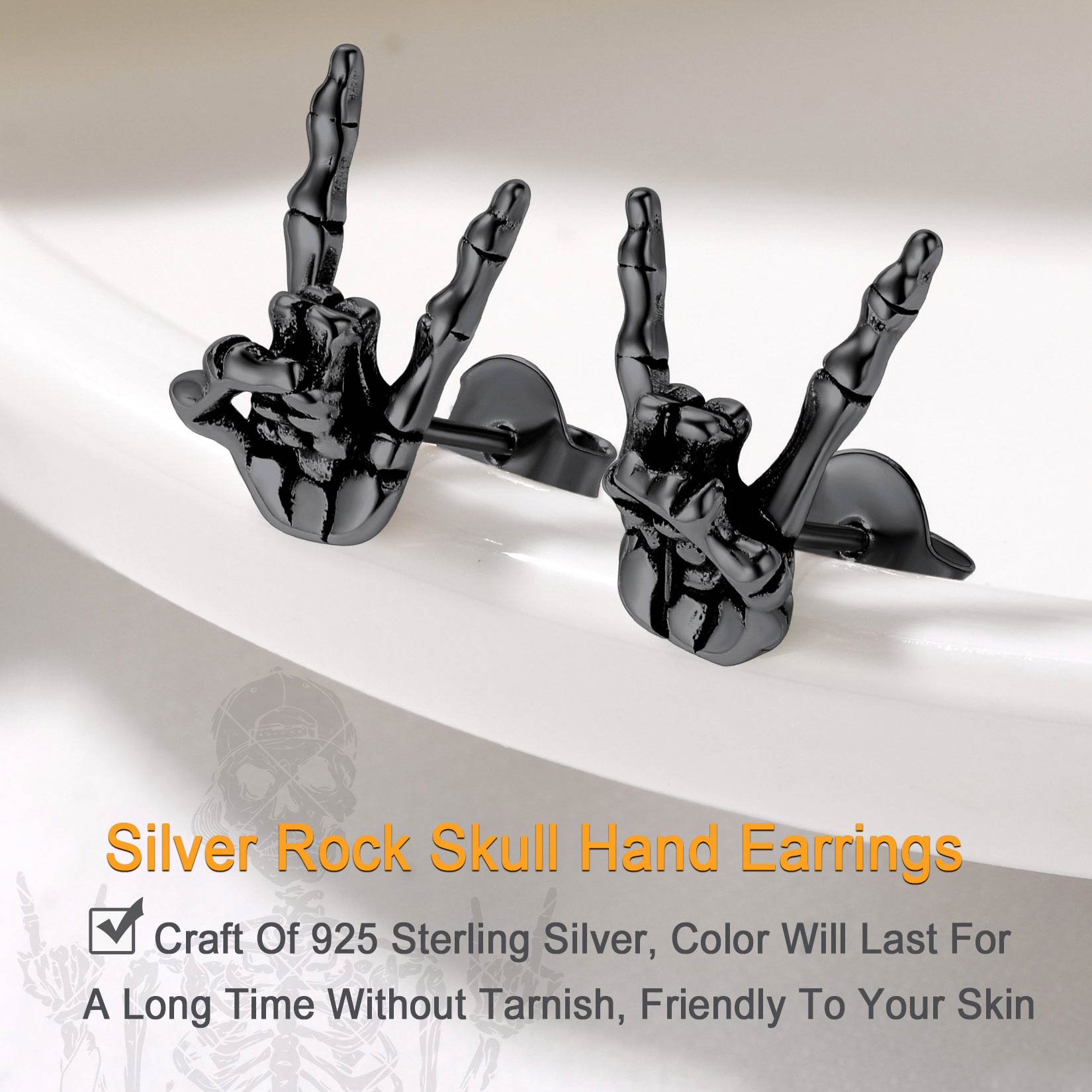 Boucles d'Oreilles Crâne Main Punk pour Homme 