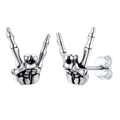 Clous d'Oreilles Crâne Main Punk pour Homme 