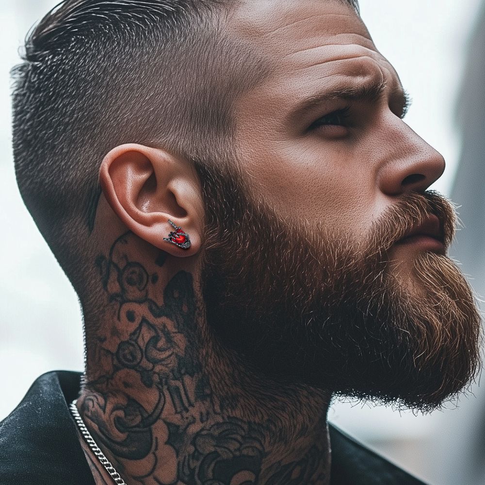 Clous d'Oreilles Main Squelette Rock et Rubis homme