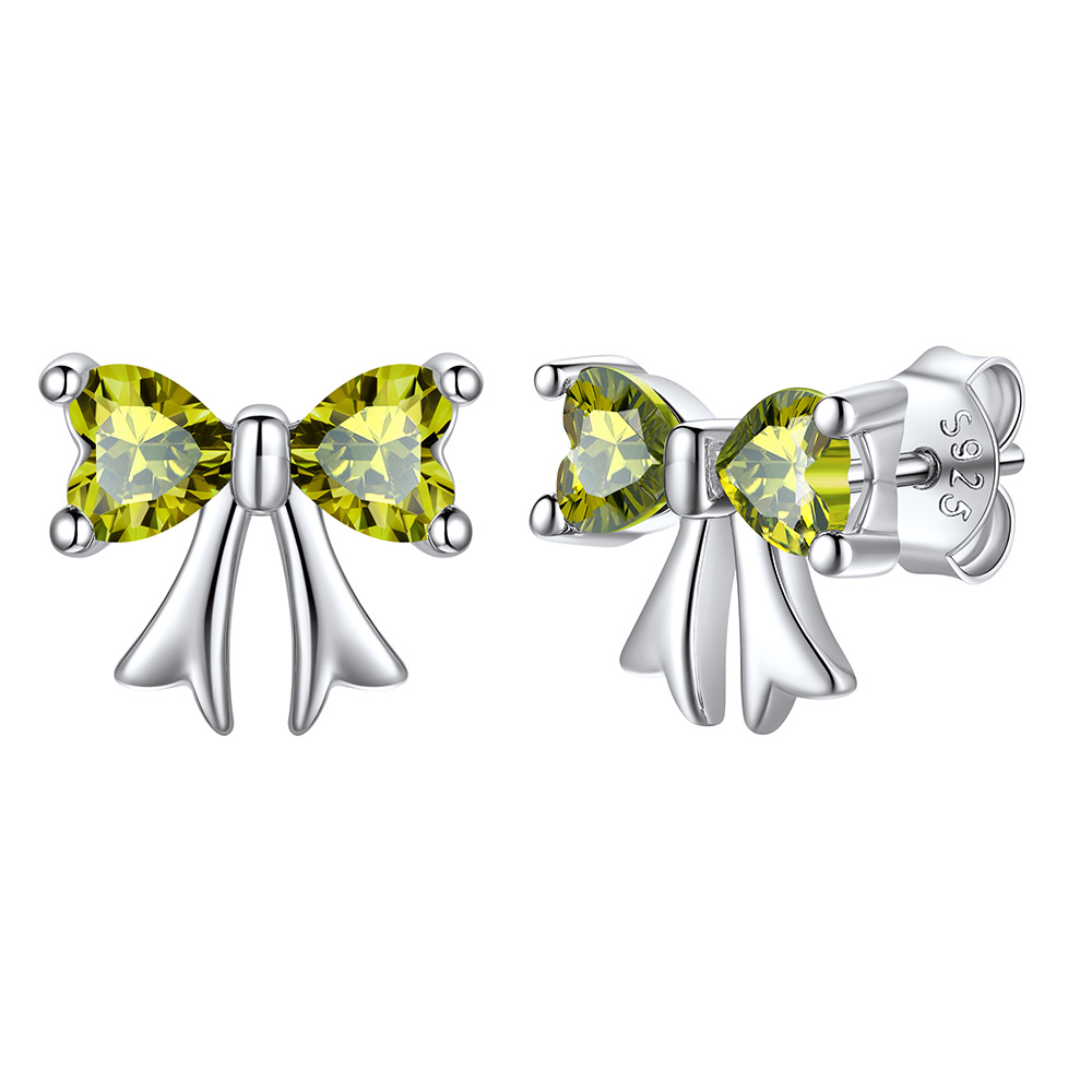 Clous d’oreilles Argent 925 Nœud avec Pierre de naissance Août-Coquelicot