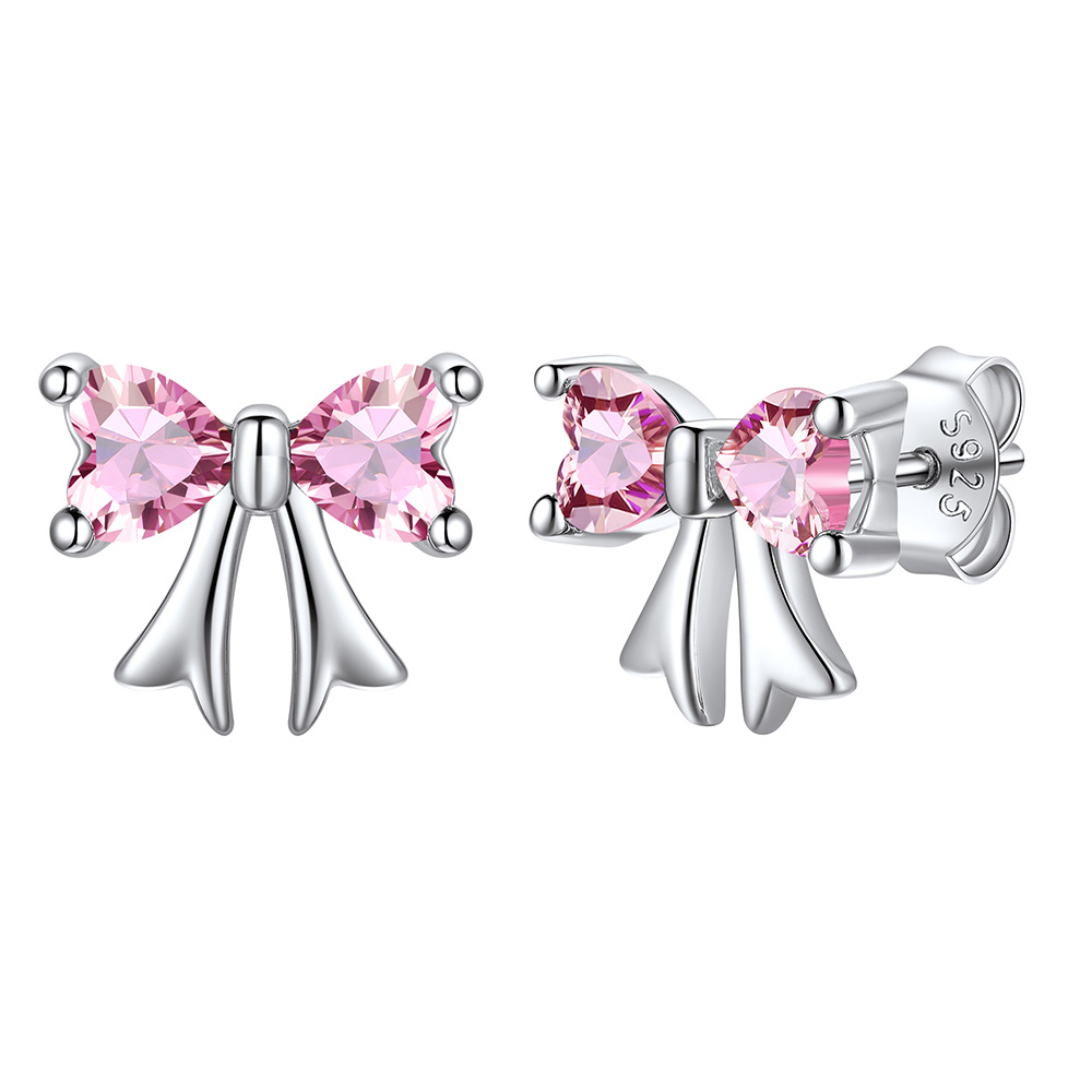 Clous d’oreilles Argent 925 Nœud avec Pierre de naissance Octobre-Souci