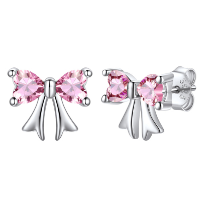 Clous d’oreilles Argent 925 Nœud avec Pierre de naissance Octobre-Souci