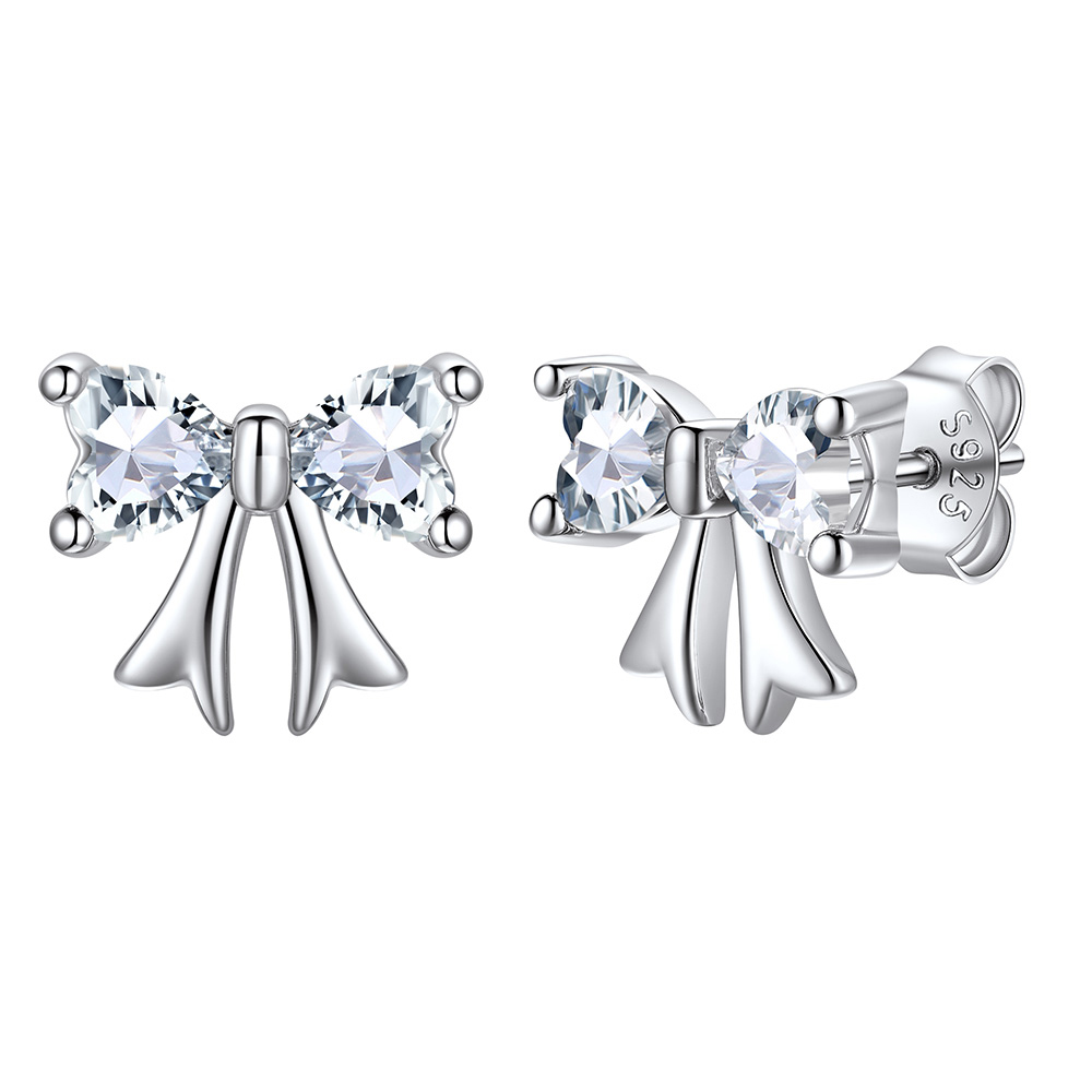 Clous d’oreilles Argent 925 Nœud avec Pierre de naissance Avril-Marguerite