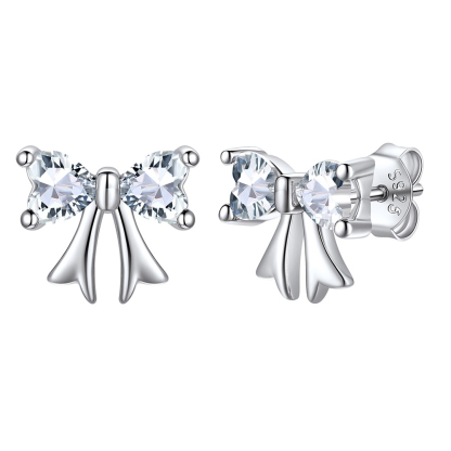 Clous d’oreilles Argent 925 Nœud avec Pierre de naissance Avril-Marguerite