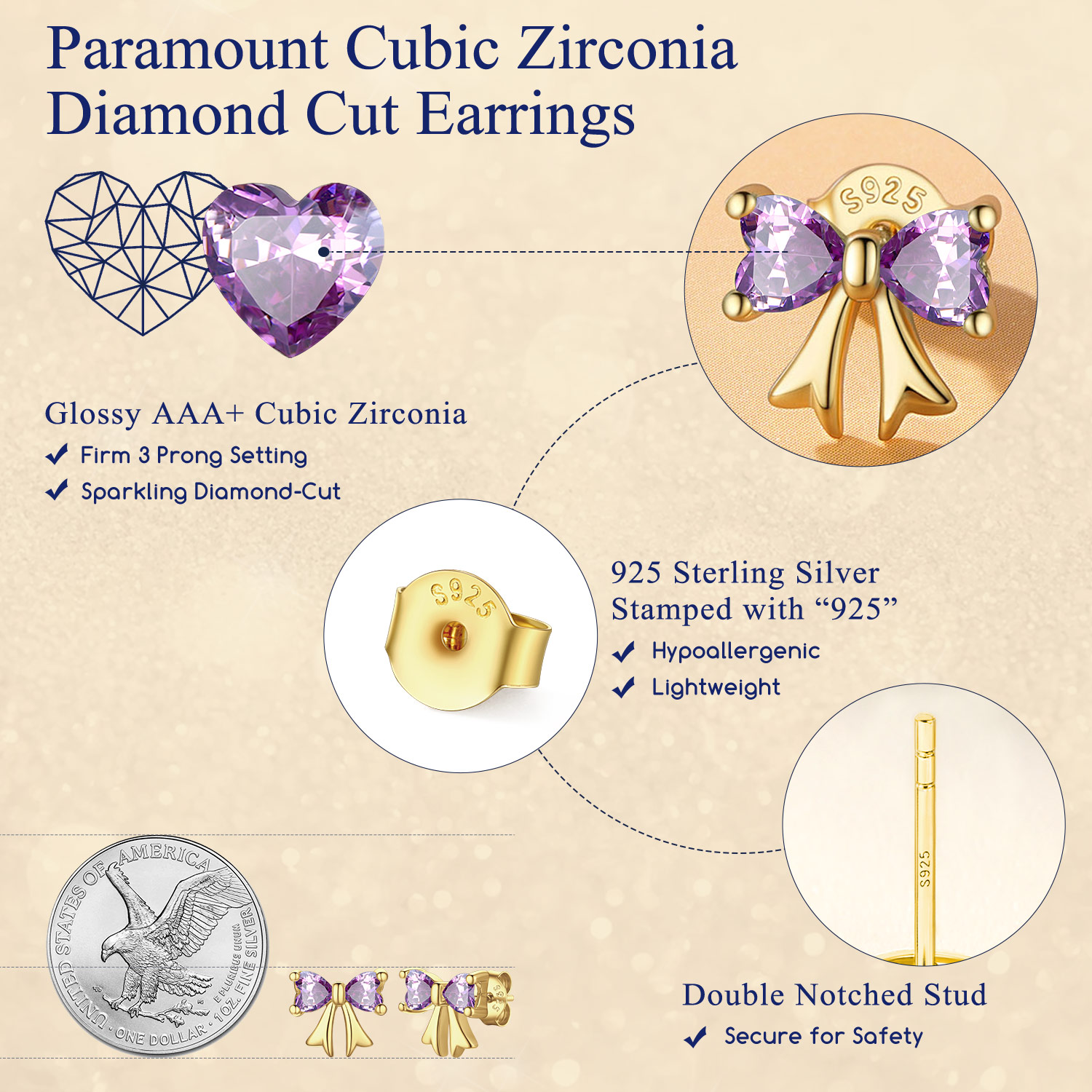 Clous d’oreilles Argent 925 détail or