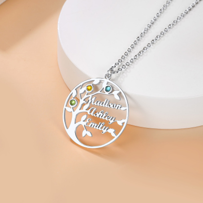 Collier Arbre de Vie Personnalisé avec 3 Pierres de Naissance 