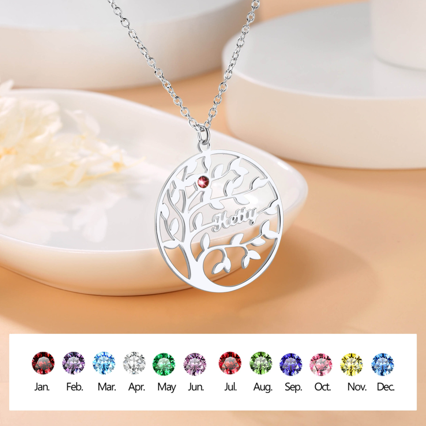 Collier Arbre de Vie Personnalisé avec Pierres de Naissance