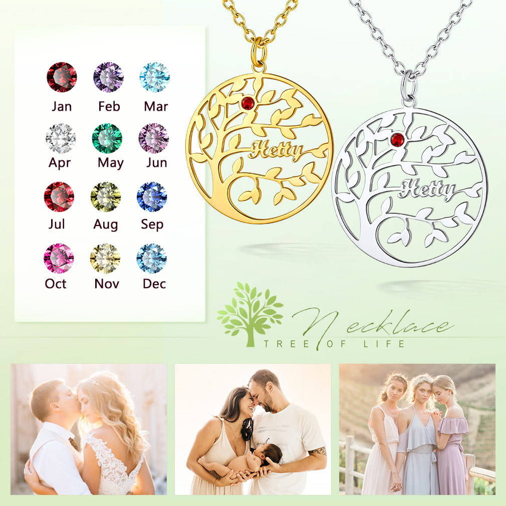 Collier Arbre de Vie Personnalisé avec Pierres de Naissance