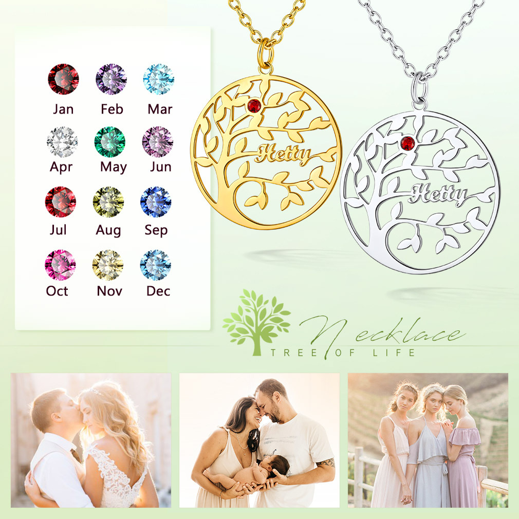 Collier Arbre de Vie Personnalisé avec Pierres de Naissance