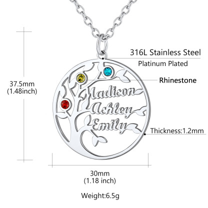 Collier Arbre de Vie Personnalisé avec Pierres de Naissance et Noms Taille