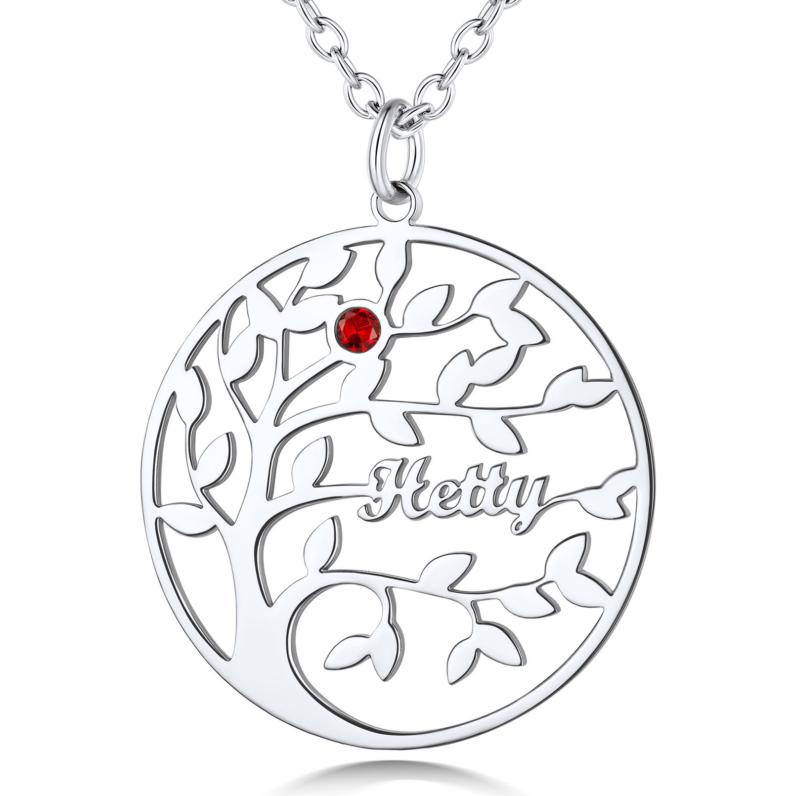 Collier Arbre de Vie Personnalisé avec 1 Pierre de Naissance et Nom Argenté