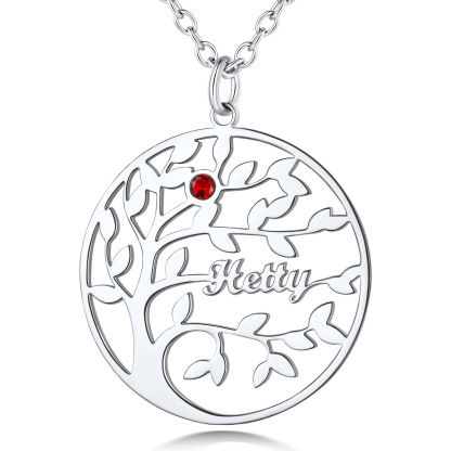 Collier Arbre de Vie Personnalisé avec 1 Pierre de Naissance et Nom Argenté
