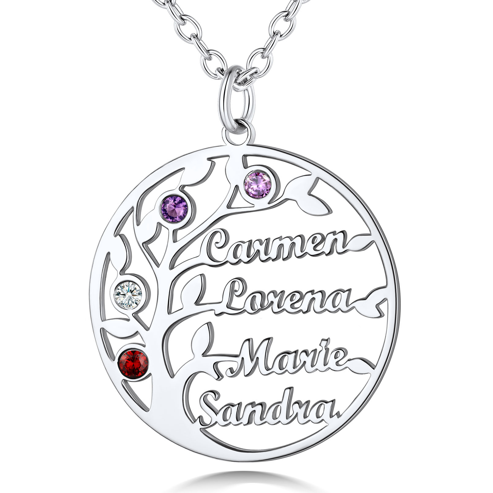 Collier Arbre de Vie Personnalisé avec Pierres de Naissance et Noms