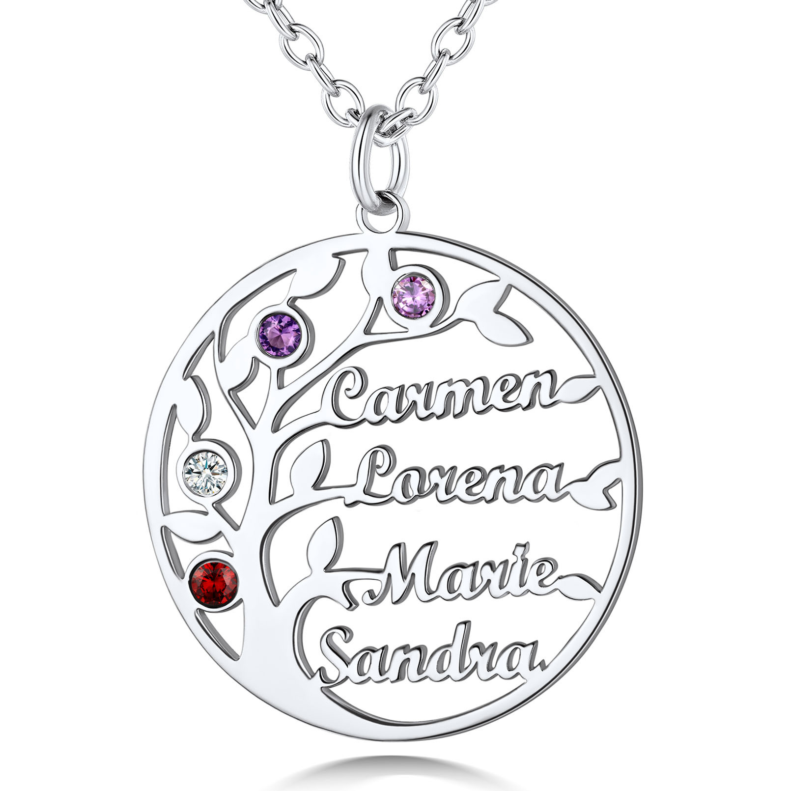 Collier Arbre de Vie Personnalisé avec Pierres de Naissance et Noms