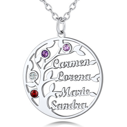 Collier Arbre de Vie Personnalisé avec Pierres de Naissance et Noms