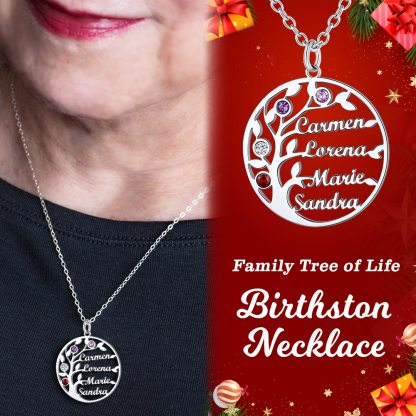 Collier Arbre de Vie Personnalisé avec Pierres de Naissance pour fête des mères