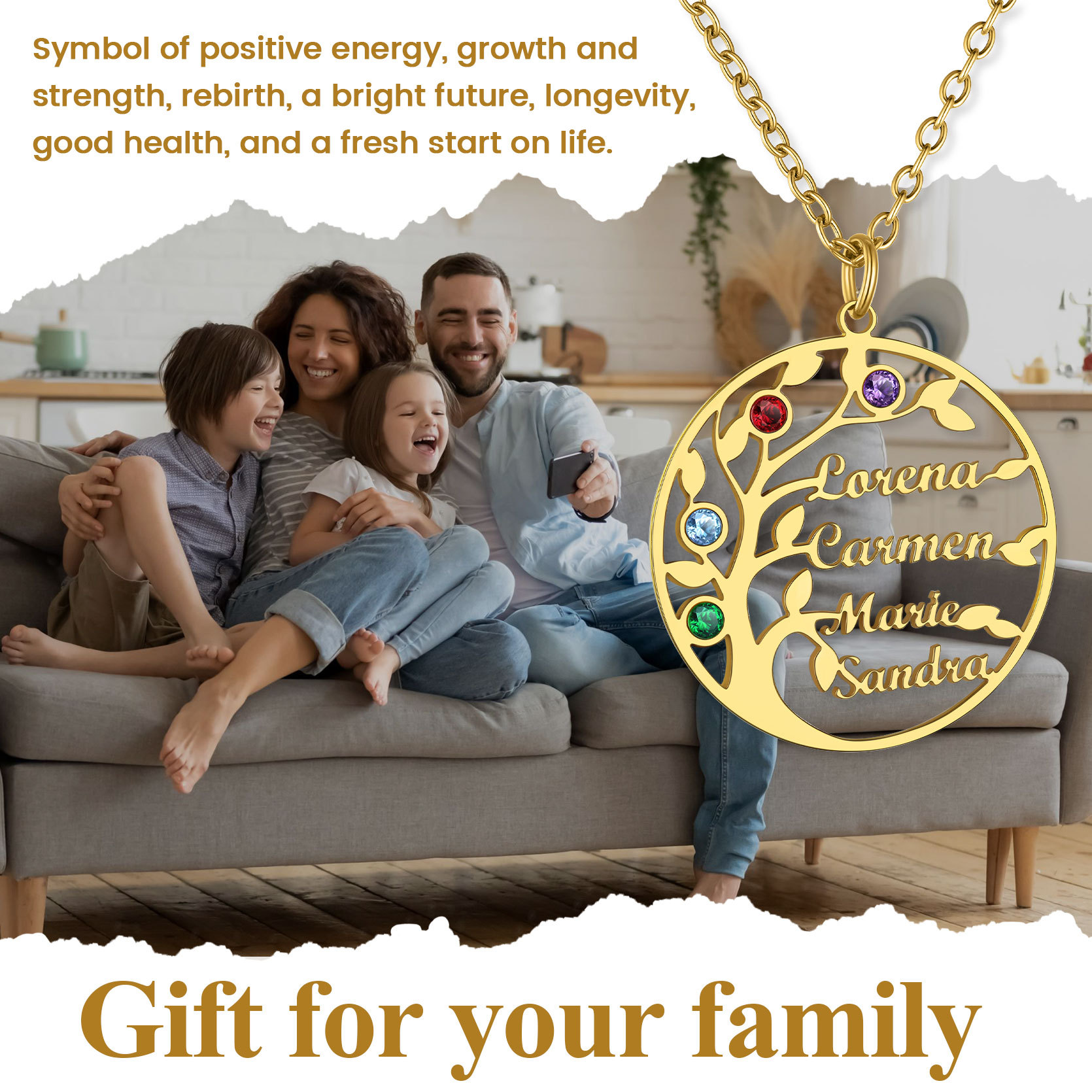 Collier Arbre de Vie Personnalisé avec Pierres de Naissance pour famille