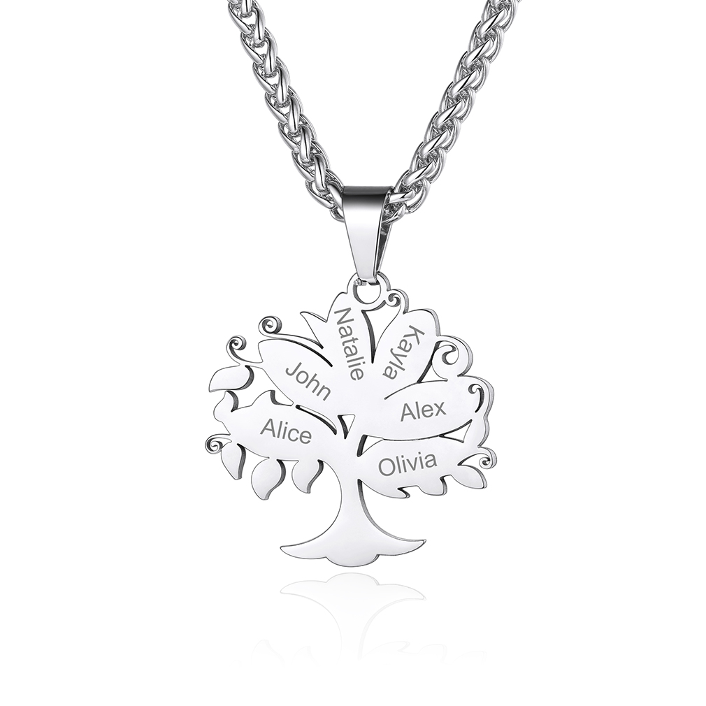 Collier Pendentif Arbre de Vie Personnalisé avec Prénoms Gravés 