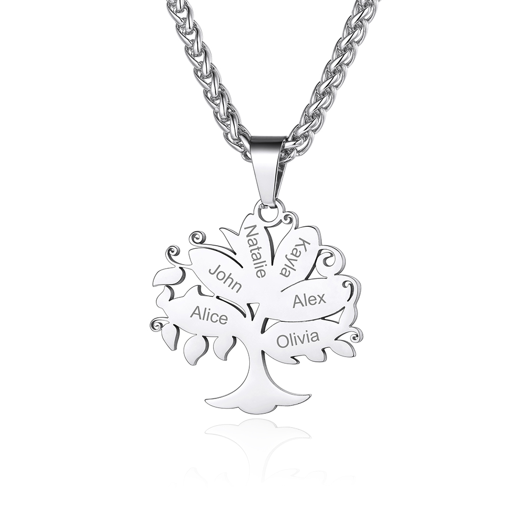 Collier Pendentif Arbre de Vie Personnalisé avec Prénoms Gravés 