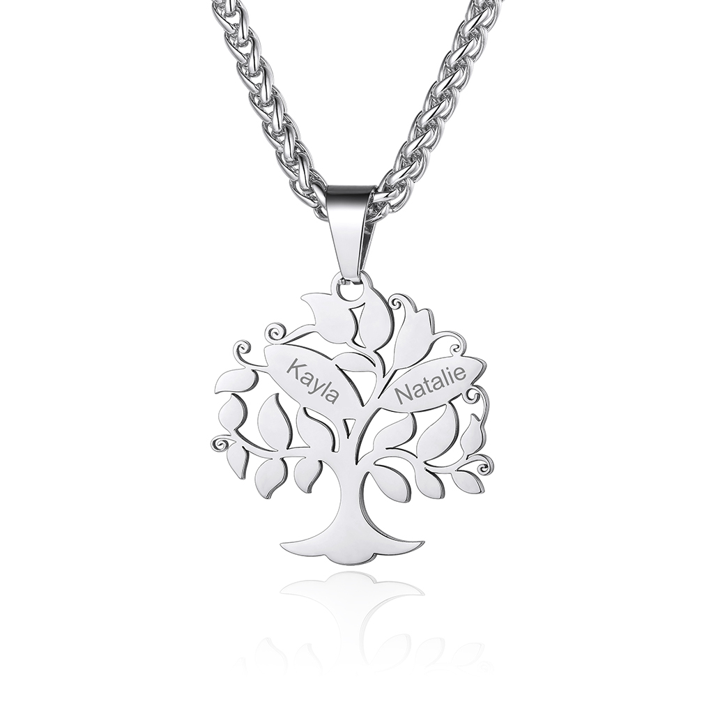 Collier Pendentif Arbre de Vie Personnalisé avec Prénoms Gravés