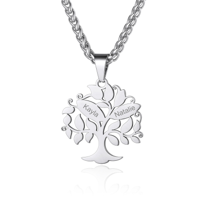 Collier Pendentif Arbre de Vie Personnalisé avec Prénoms Gravés