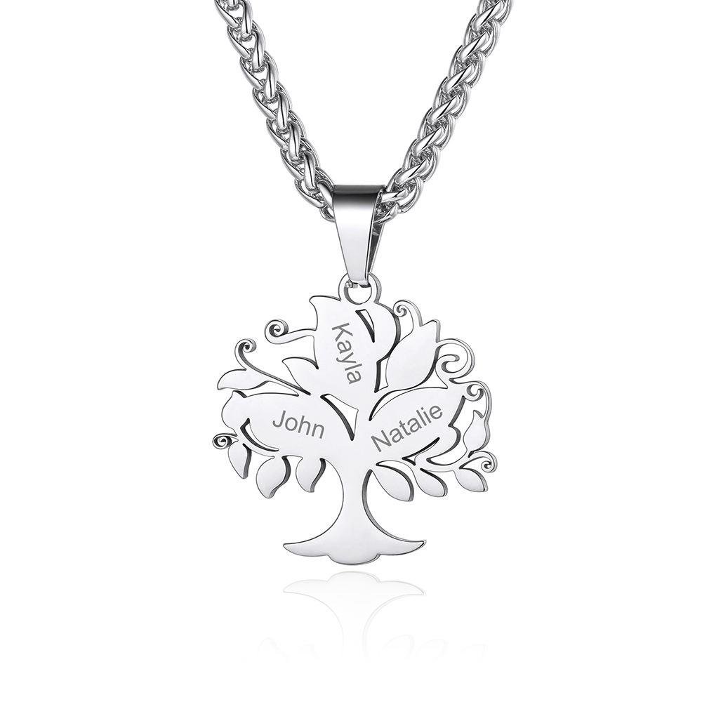 Collier Pendentif Arbre de Vie Personnalisé avec Prénoms Gravés 