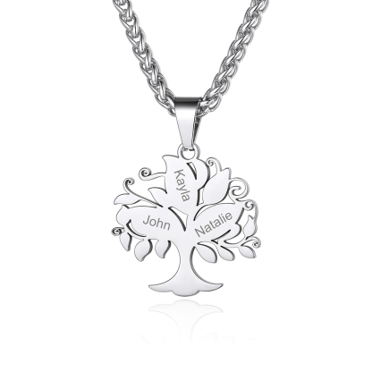Collier Pendentif Arbre de Vie Personnalisé avec Prénoms Gravés 