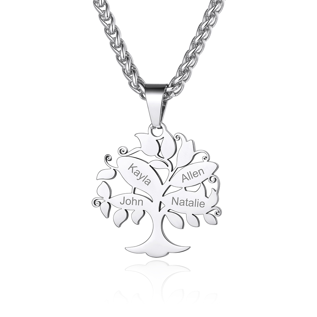 Collier Pendentif Arbre de Vie Personnalisé avec Prénoms Gravés 