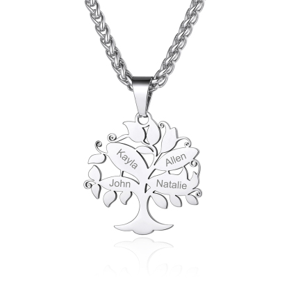 Collier Pendentif Arbre de Vie Personnalisé avec Prénoms Gravés 