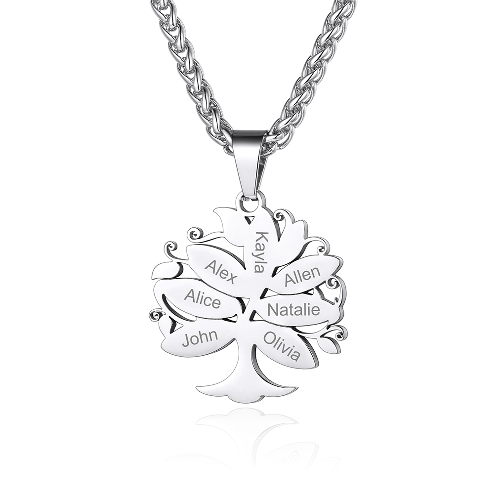Collier Pendentif Arbre de Vie Personnalisé avec Prénoms Gravés 