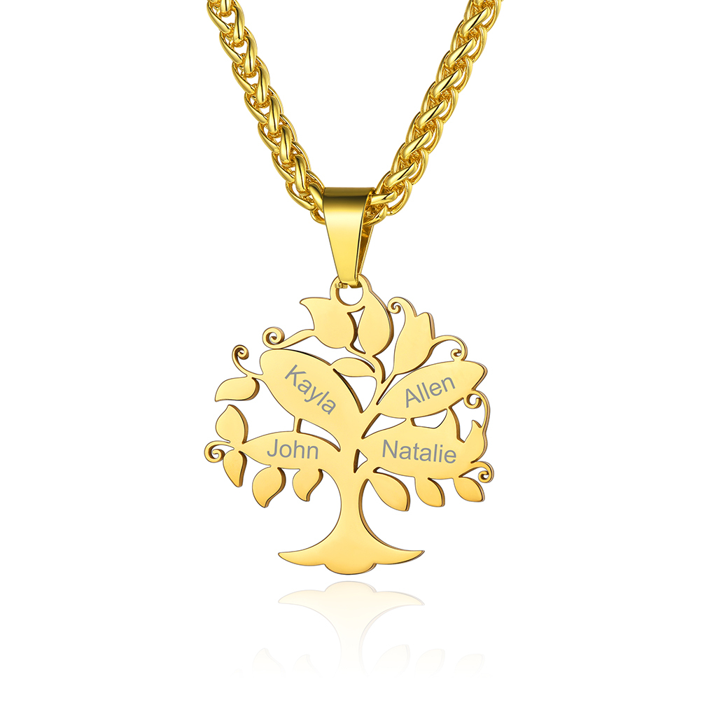 Collier Pendentif Arbre de Vie Personnalisé avec Prénoms Gravés 