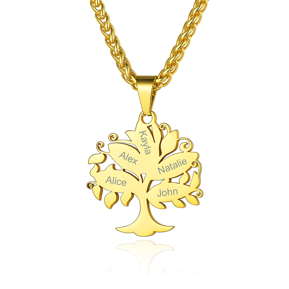 Collier Pendentif Arbre de Vie Personnalisé avec Prénoms Gravés 