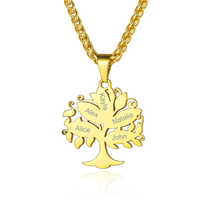 Collier Pendentif Arbre de Vie Personnalisé avec Prénoms Gravés 