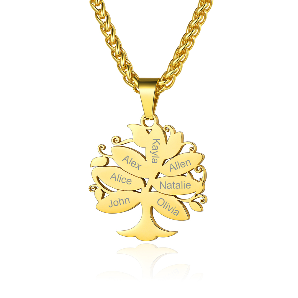 Collier Pendentif Arbre de Vie Personnalisé avec Prénoms Gravés 