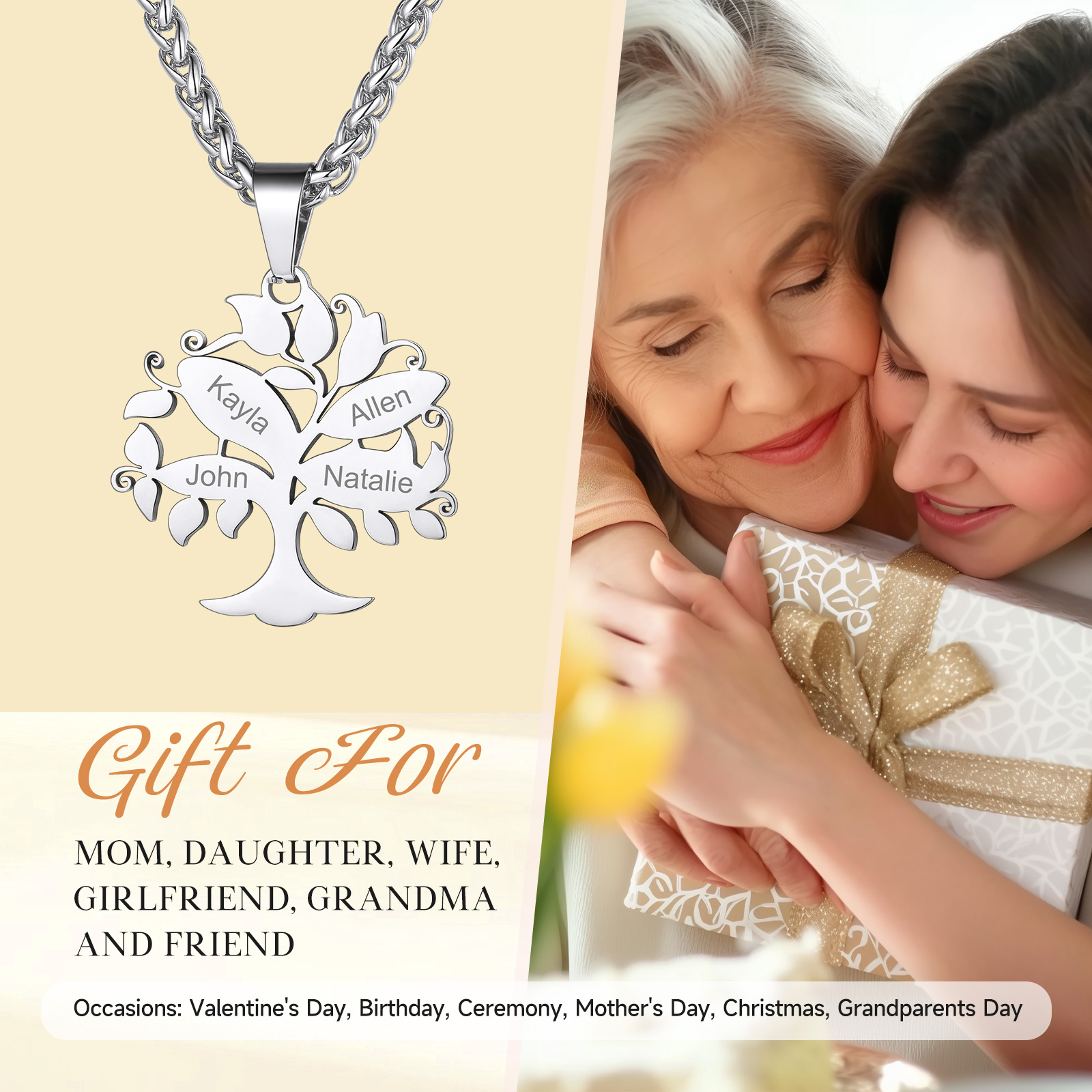 Collier Arbre de Vie Personnalisé avec Prénoms Gravés cadeau pour maman