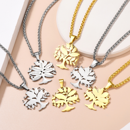 Collier Arbre de Vie Personnalisé avec Prénoms Gravés en acier inoxydable
