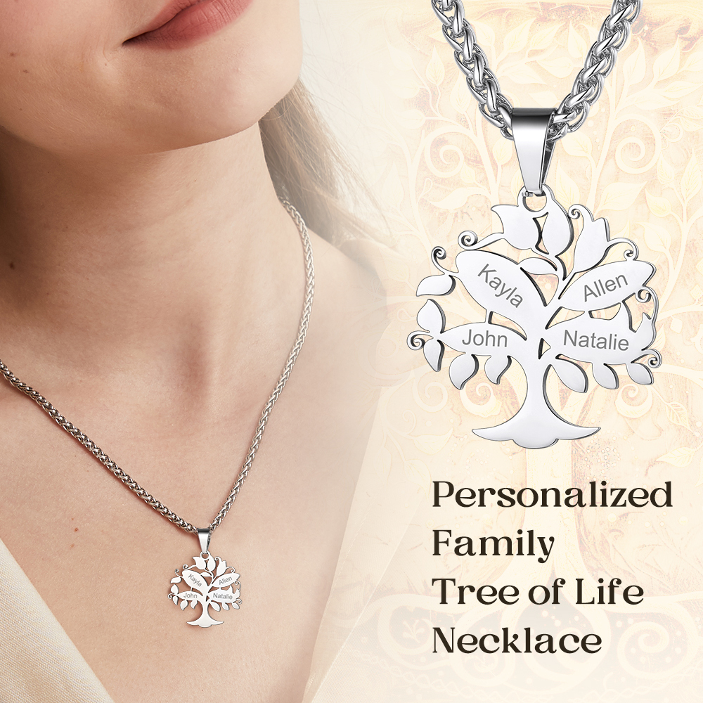 Collier Arbre de Vie Personnalisé avec Prénoms Gravés pour famille