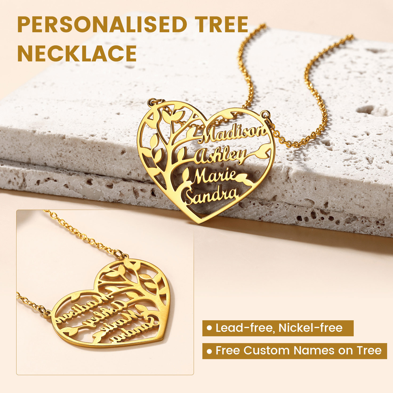 Collier Arbre de Vie Personnalisé avec Prénoms et pierre de naissance