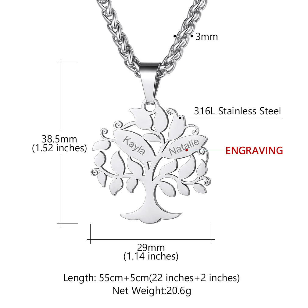 Collier Arbre de Vie Personnalisabe avec Prénoms Gravés