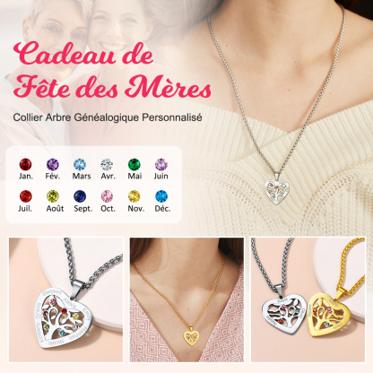 Collier Arbre de Vie avec 2 à 7 Pierres de Naissance Cadeau pour Maman