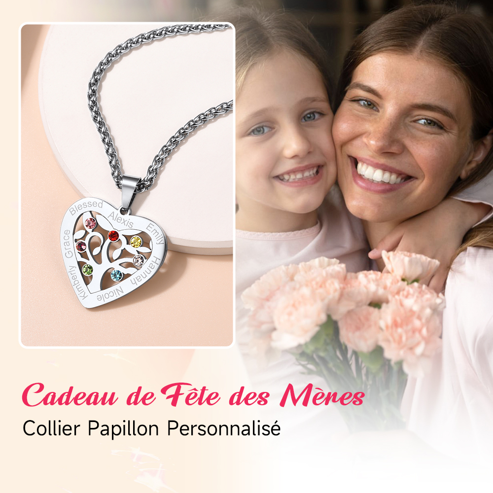Collier Arbre de Vie avec 2 à 7 Pierres de Naissance cadeau fete des meres