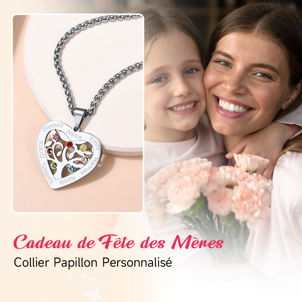 Collier Arbre de Vie avec 2 à 7 Pierres de Naissance cadeau fete des meres