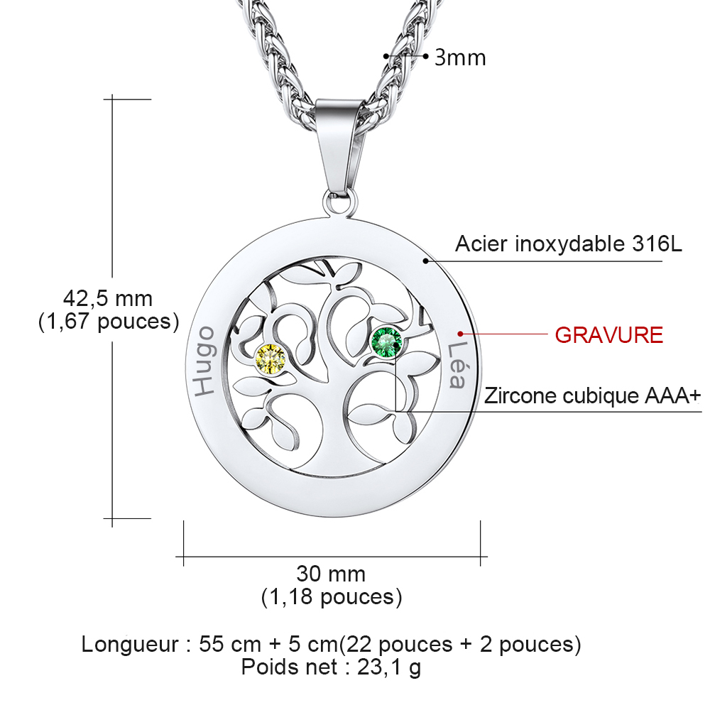 Collier Pendentif Photo Personnalisé Médaillon Arbre de Vie taille